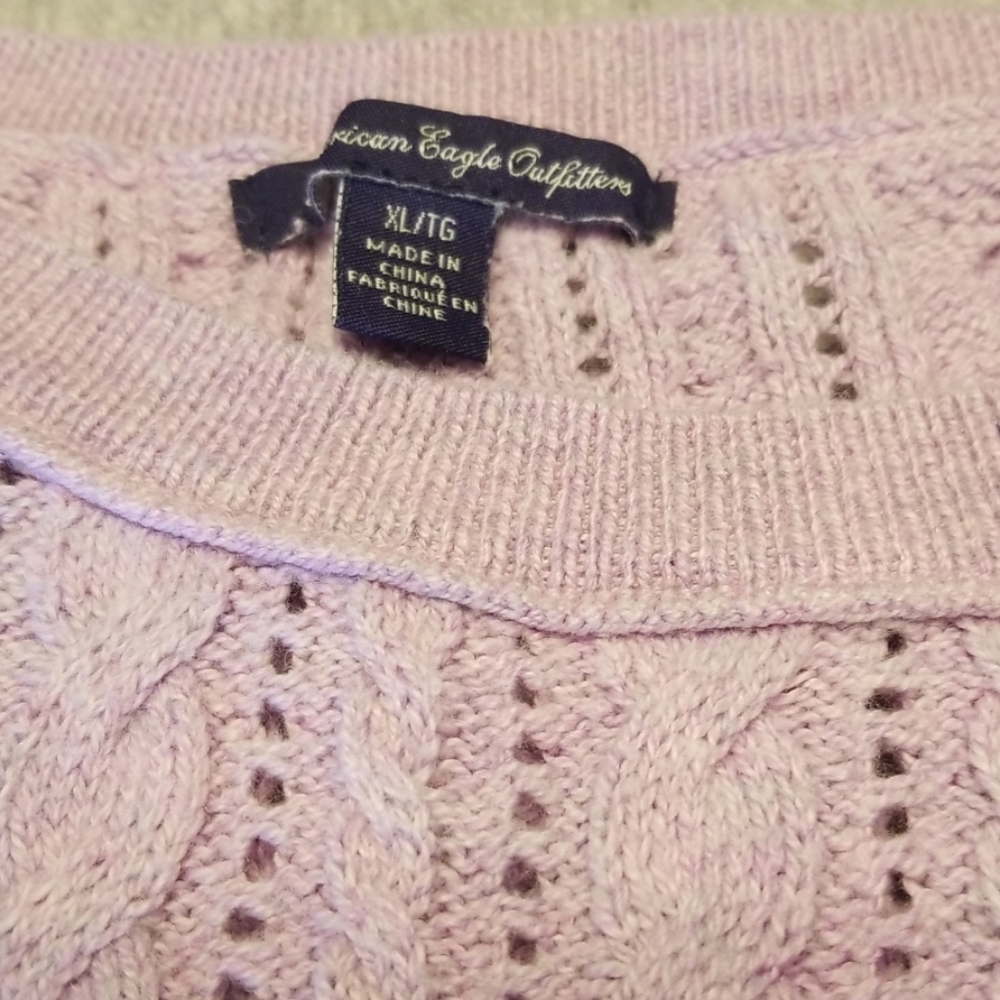 Size XL AEO Lavender Cable Knit Sweater - Picture 2 of 6